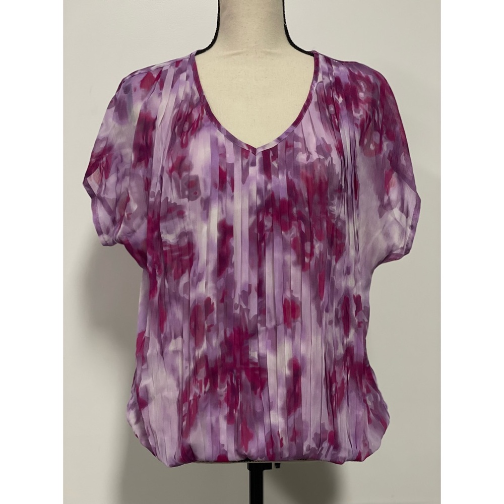 Apt. 9 Chiffon Sheer Short Sleeve Blouse Pink Size L